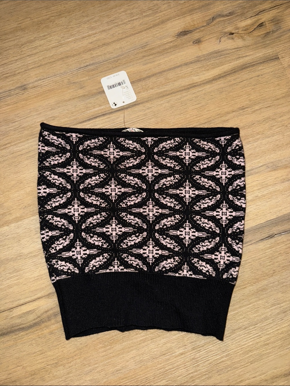 Black & Pink Patterned Knit Tube Top